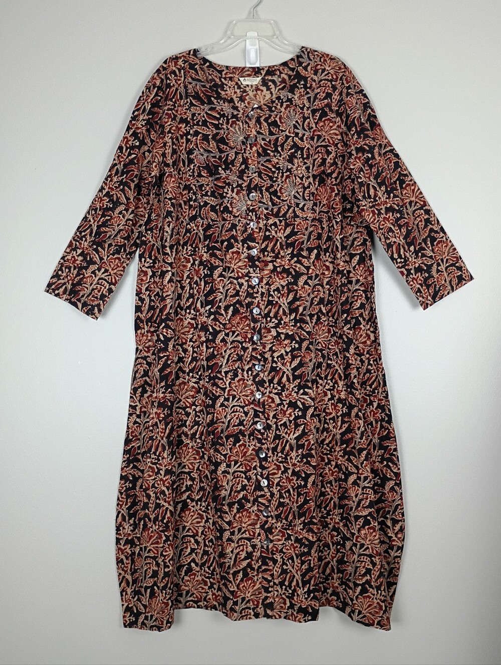 Marketplace Handwork of India NWT Boho Block Print Button Maxi Dress Plus 1W 1X